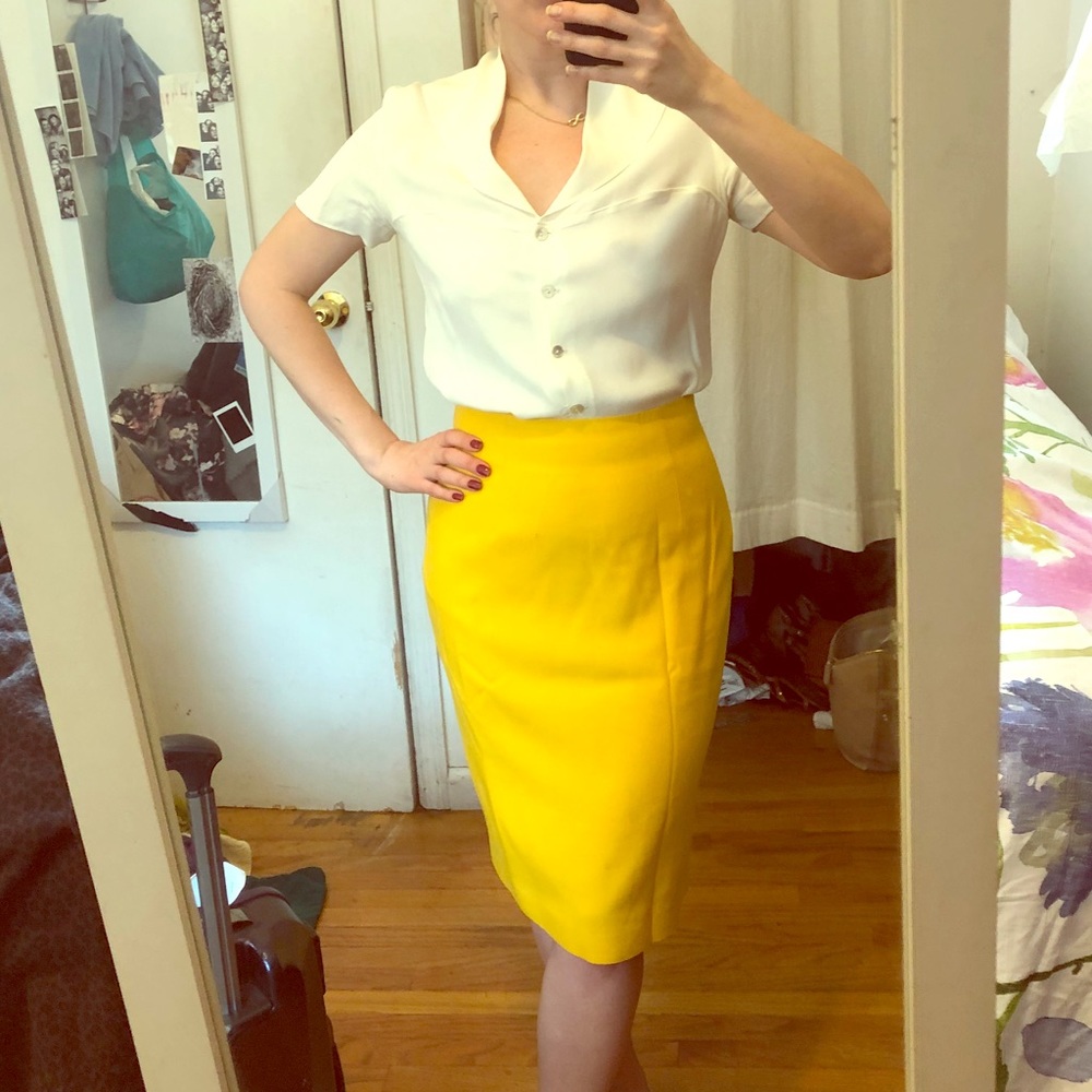 Bright yellow pencil skirt.